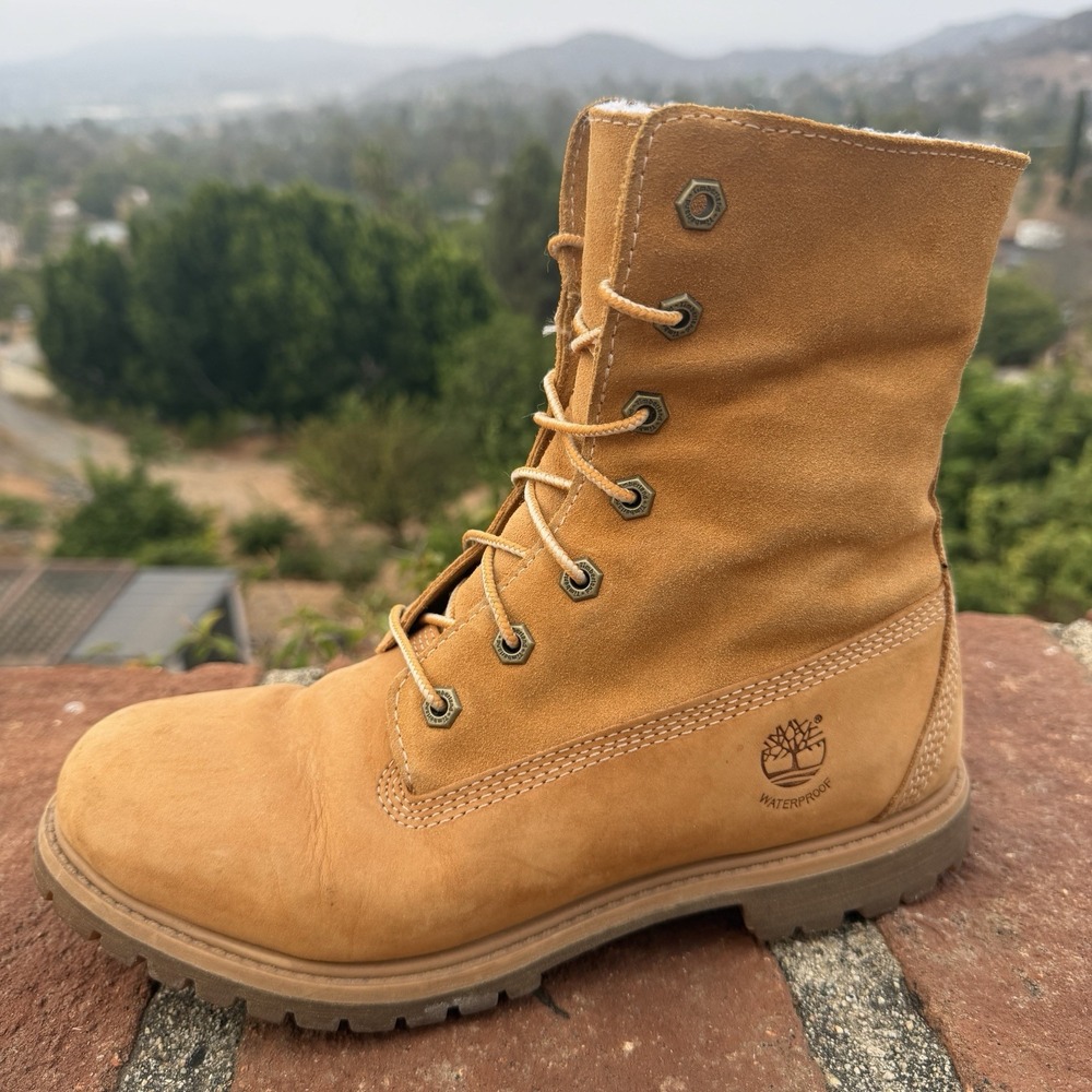 Timberland Women 8.5 Authentics Teddy Fleece Fold Down Roll Top Boots Wheat - Picture 9 of 14